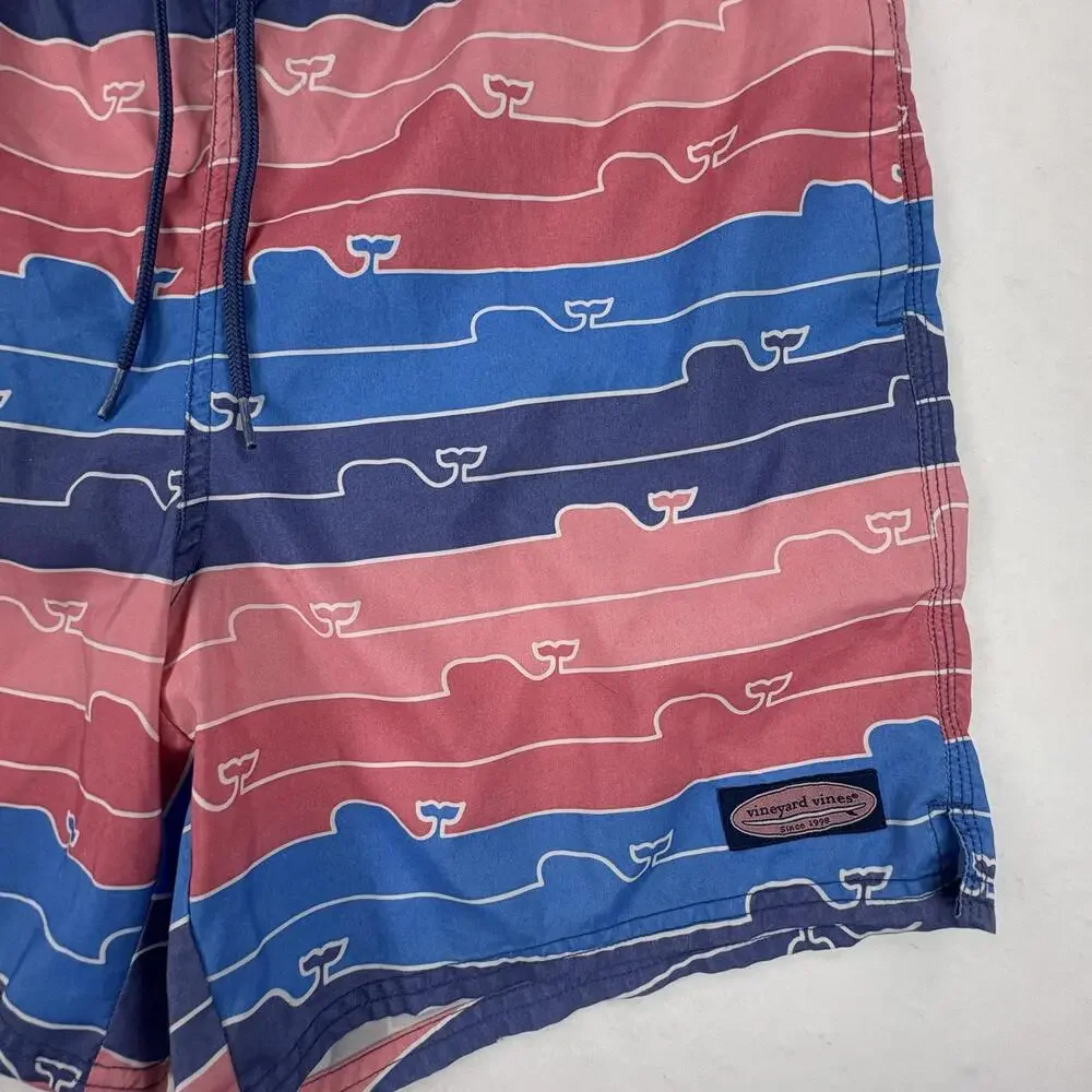 Vineyard Vines Swim Shorts Mens Large Multicolor Whale Stripe Lined Trunks Beach